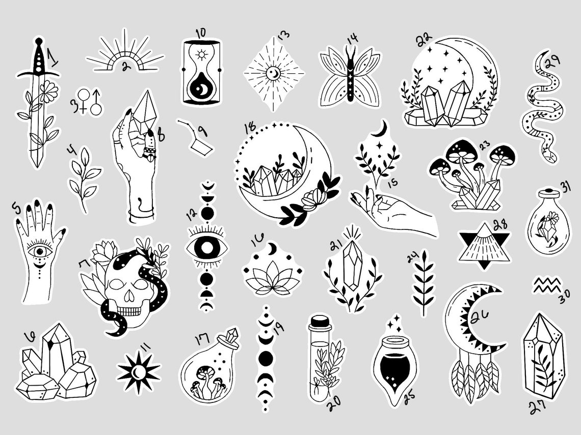 Witchy Sticker Sets/Stickers/Sticker Pack/Dark Vibes/Black and | Etsy