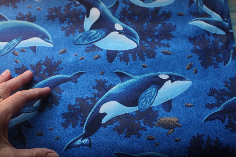 Cotton 'Orca and Dolphins' Fabric by the Yard ocean Etsy