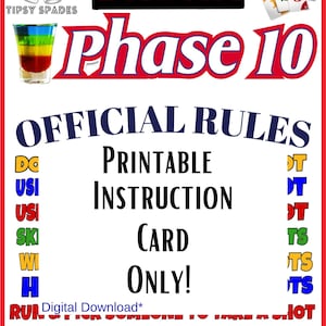 Tarjeta de instrucciones DrunkPhase 1O, juegos de fiesta, juegos de fiesta imprimibles, juegos de despedida de soltero, despedida de soltera, juegos para adultos, juegos de cartas, fraternidad