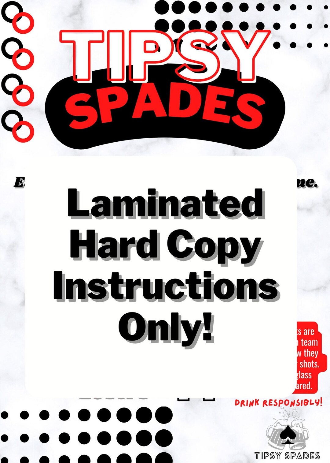 Drinking Game Instructionsspadesgame Nightdrunk Spades Etsy