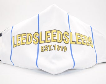 Leeds Face Mask with built-in filter, Football Face Mask, Face Mask, Face Masks, Face Mask, Face Covering with filter, Leeds fc, Washable
