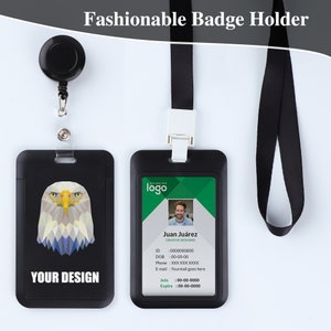 Paquete de 5 portatarjetas deslizantes personalizados con cordón, portatarjetas de seguridad personalizado con clip retráctil para carrete de insignia, bolsa protectora para tarjetas de identificación