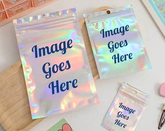 Resealable Holographic Color Bags, Custom Bags, Flat Clear Food Storage Bags Pouch, Aluminum Plastic Packaging Bags