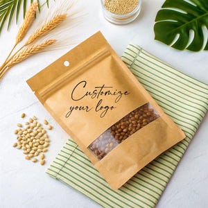 Kraft Paper Bags with Resealable Lock Seal Zipper, Food Bags with Clear Window, Market Zipper Seal Stand Up Food Bags, Packaging Food Bags
