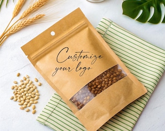 Kraft Paper Bags with Resealable Lock Seal Zipper, Food Bags with Clear Window, Market Zipper Seal Stand Up Food Bags, Packaging Food Bags