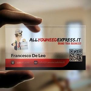 Cartão de visita com código QR transparente, cartão de plástico brilhante transparente, cartão de visita de plástico, cartões de visita de PVC de plástico transparente com design personalizado