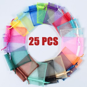 25PCS Organza Gift Bag, Drawstring Pouch Wedding Favors, Bridal Shower Jewelry Bags, Sheer Bags with Drawstring for Packaging, Jewelry Pouch