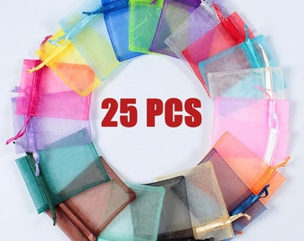 25PCS Organza Gift Bag, Drawstring Pouch Wedding Favors, Bridal Shower Jewelry Bags, Sheer Bags with Drawstring for Packaging, Jewelry Pouch