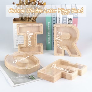 Alcancía de letras de madera personalizada, caja de dinero personalizada, decoración de guardería, regalo hecho a mano para niños/adultos por igual, nombre personalizado banco de monedas inicial