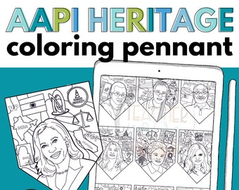 AAPI Heritage Month Bulletin Board Posters, AAPI History Coloring Pennant Sheets, Asian American Pacific Islander Heritage month