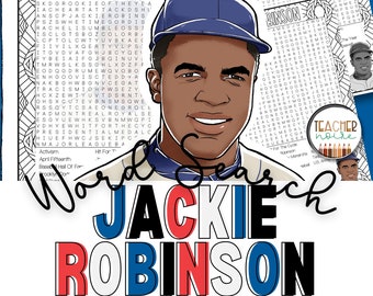 Black History Month Word Search, Jackie Robinson, Famous Athletes Activity, African American Historical Figure Men