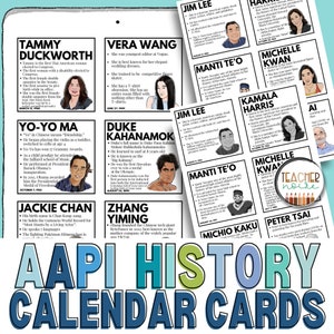 Pocket Chart Calendar Cards, Asian and Pacific Islander Heritage Month, AAPI heritage month, Bulletin Board, Influential AAPI&#39;s
