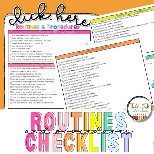 Routines and Procedures in the Classroom Checklist, First Week of School, Back to School, Strategies Classroom Management, First Year