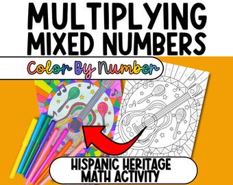 Multiplying Fractions and Mixed Number,  Color by number, Hispanic Heritage Month Math, Color Code, 5th grade math, 6th grade