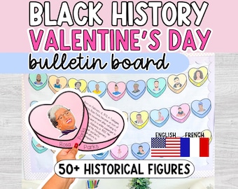 Black History Month Valentine&#39;s Day Bulletin Board Set, Door Decor, Conversation Hearts, February Classroom, Sweethearts, French Version