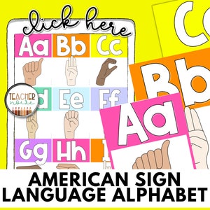 American Sign Language Alphabet, Bright Rainbow Alphabet, ASL ABC Sign Language, Sign Language ABC Chart, Sign Language