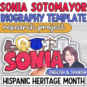 Hispanic Heritage Month Project, Sonia Sotomayor Biography Template, Bulletin Board, Hispanic History Activities, Classroom Decor