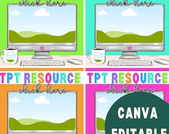 TPT Resource Product Mockup Computer | Canva Editable for Social Media, teacher clip art
