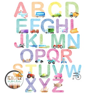 A-Z Transportation Letter Font, Vehicles Alphabet Font, Truck Alphabet Clipart