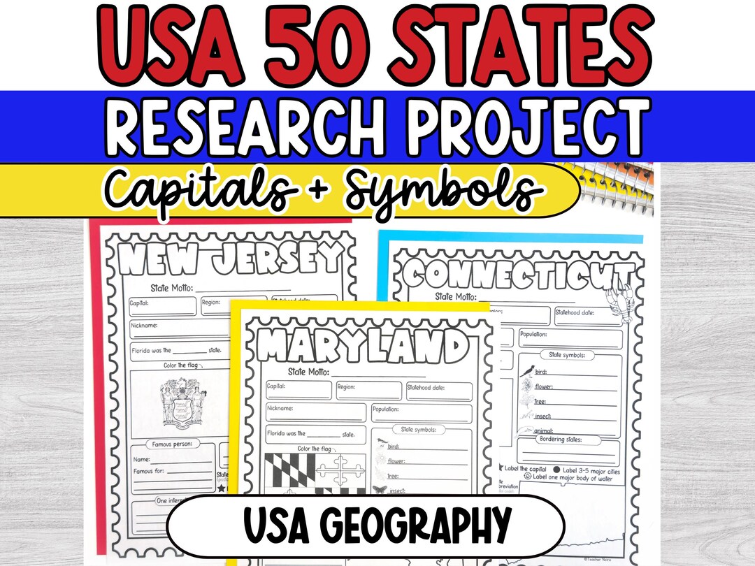 50 United States and Capitals Research Project Pages, 4th-5th Grade ...
