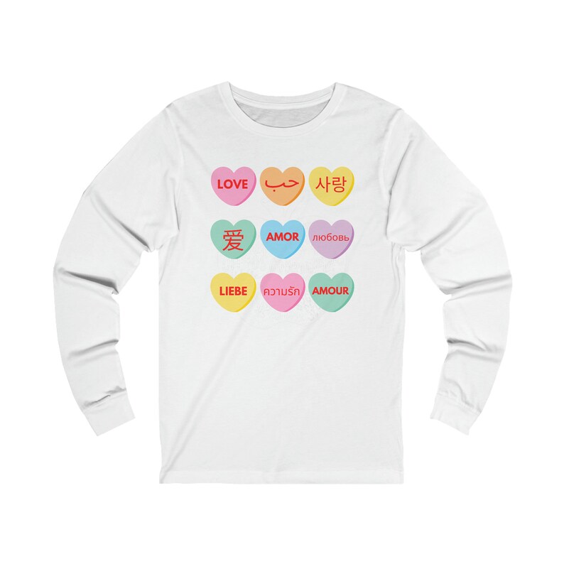 Valentines Day Long Sleeve Shirt for Teacher, Conversation Hearts Tshirt, Love Language Shirt, Teacher Long Sleeve Shirts Valentine's Day image 1