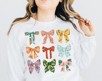 Bow Sweatshirt, Cute Ribbon Sweatshirt, Teacher Sweater, Trendy Ribbon Sweater, Coquette Sweater, Gift for teacher, Pink Bow, Ribbon Tee