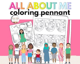 All About Me Printable  Coloring Pages, All About Me Pennant, All About Me Back to School, All About Me Worksheet, Educational children page