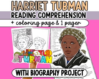 Harriet Tubman, Reading Passage Activities, Underground Railroad, Black History Month, Women's History Month, Craft, Coloring, Civil Rights