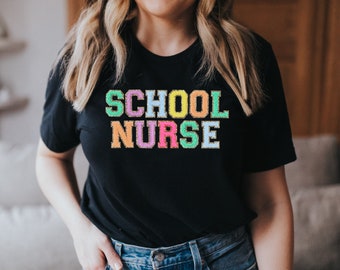 Camiseta com remendo falso de enfermeira escolar, era de enfermeira escolar, camisa de enfermeira escolar