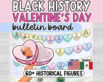Black History Month Valentine's Day Bulletin Board Set, Door Decor, Conversation Hearts, February Classroom, Sweethearts, Spanish Version