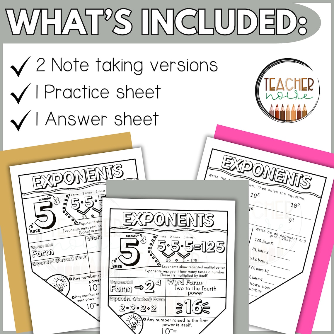 Exponents Notes, Exponents and Powers Worksheet, Math Notes With ...