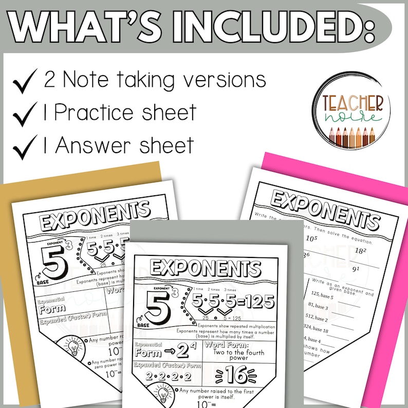 Exponents Notes, Exponents and Powers Worksheet, Math Notes With ...