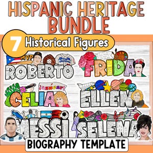 Proyecto del Mes de la Herencia Hispana, Plantilla de biografía, Tablón de anuncios, Póster, Actividades de historia hispana, Decoración del aula, Español