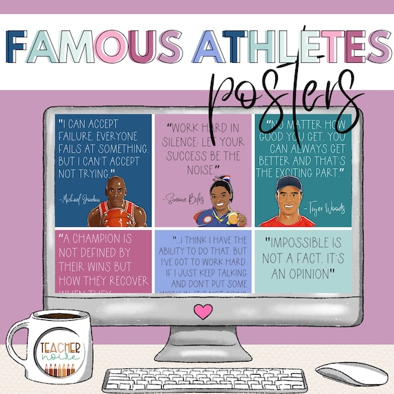 Black History Month Bulletin Board, Famous African American Athletes Poster, Black Athletes Posters, Inspirational Quote Wall Art,