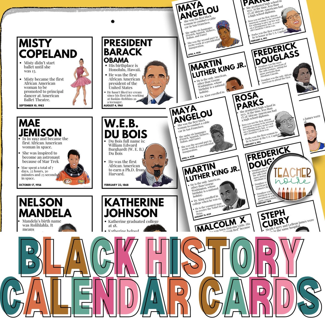 Pocket Chart Calendar Cards Black History Month Cards Etsy