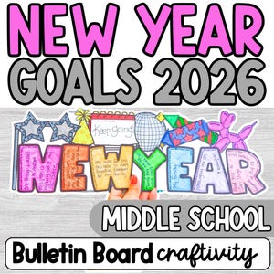 New Years 2026 Goals Setting Bulletin Board Craft, Middle School Resolutions, January Activity SEL- Social Emotional Learning Activities