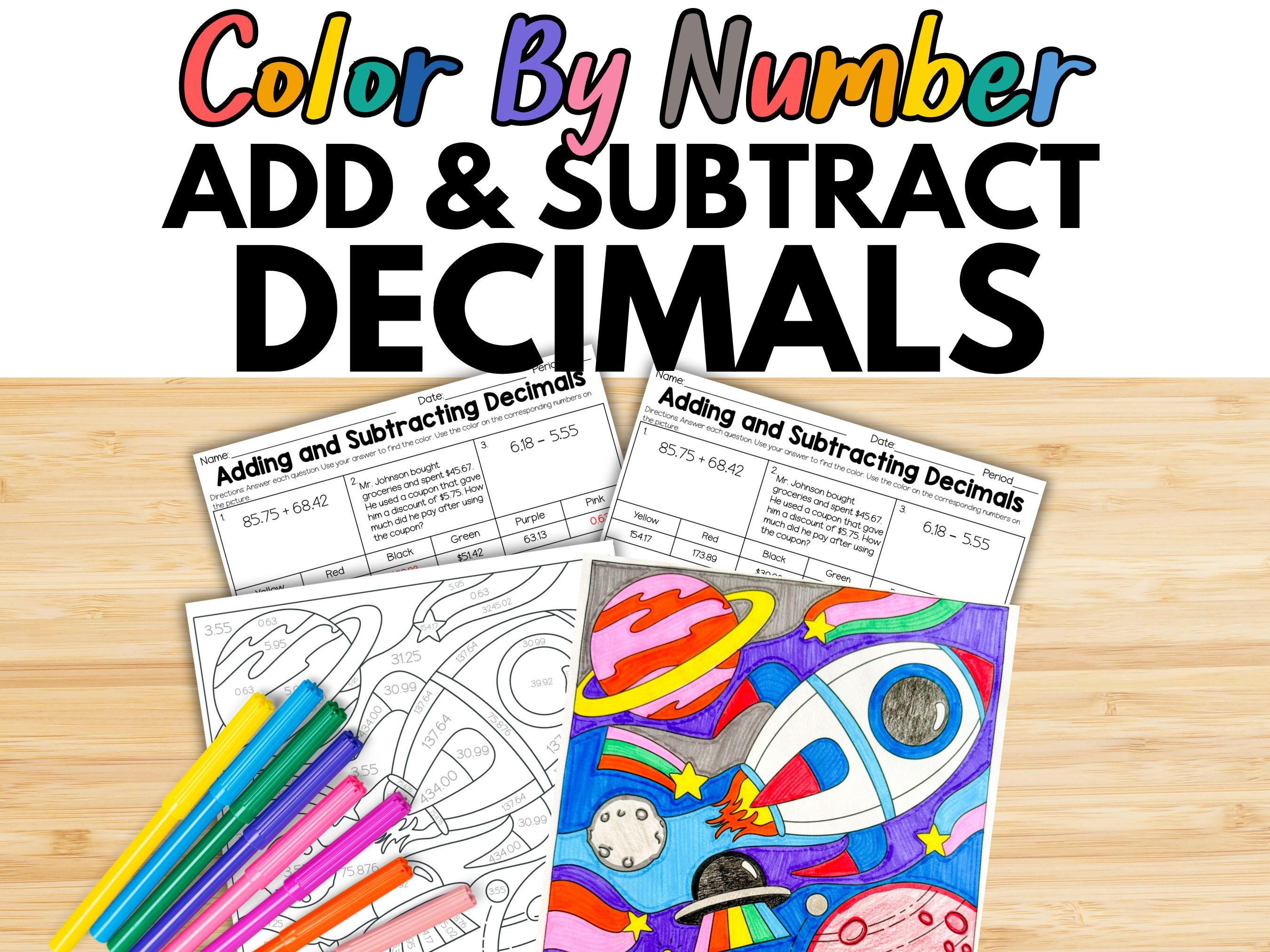 Adding & Subtracting Decimals, Color by Number, 5th 6th Grade Math ...