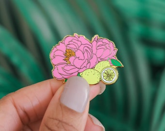 Peonies Enamel Pin, Flower Lapel Accessory, Peonies Lover, Botanical Brooch, Pink Peony, Plant Pin, Nature Lover Gift