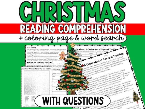 Christmas Reading Comprehension Informational Text with Questions, Reading Passage, Homeschool Reading, Reading Activity, Word Search