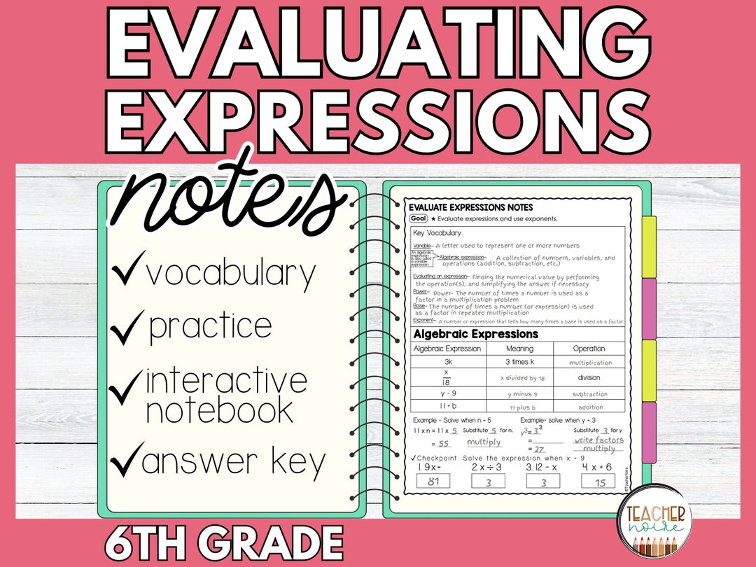 Evaluating Algebraic Expressions Notes, How to Evaluate, Evaluating the ...