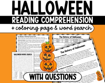 Halloween Leseverständnis Passagen und Fragen Aktivität, Malseite, Wortsuche, Halloween-Aktivitäten, Mittelschule, printable