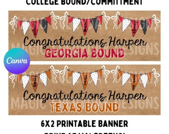 Modello di striscione di auguri per la laurea "College Bound": design modificabile su Canva / stampa 2x6 presso Walgreens o CVS / download immediato