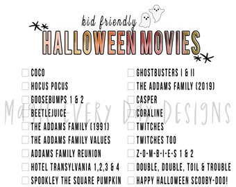 Kid Friendly Halloween Movie Checklist: Family Movie Night (PDF)