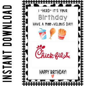 GESCHENKKARTE ZUM GEBURTSTAG: DRUCKBAR // Geschenk für Lehrer // Geschenkanhänger // Klasse Geschenk // Geburtstagsgeschenk // Schulparty // Chick Fil A Geschenkkarte