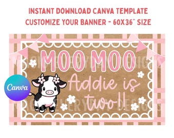 Moo Moo Birthday Banner Template | Editable Canva | Birthday Inspo | Decor | Painted Banner | Bday | 60x36" | Instant Download