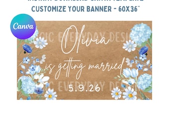 Modello di banner floreale per addio al nubilato/matrimonio: design modificabile su Canva (download immediato)