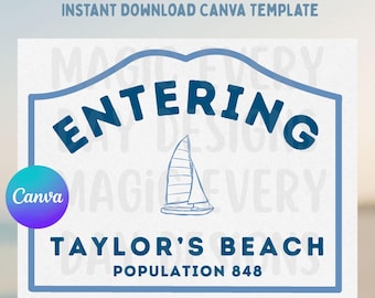 The Summer I Turned Pretty Cousins Beach Sign Poster | Entering Cousins Beach Town Sign | Party Decor | Canva Template | Instant Download