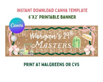 Modello di striscione di compleanno a tema golf: design modificabile su Canva / 2x6 WALGREENS CVS PRINT / Download immediato / Stampabile digitale