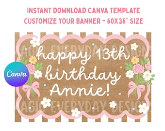 Floral Polka Dot Birthday Party | Banner Template | Editable Canva Design (Instant Download) | 60x36"
