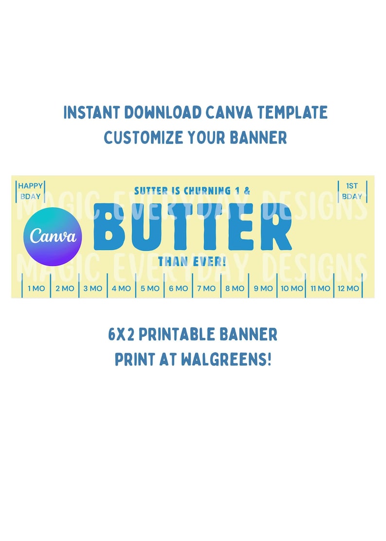 Butter Birthday Banner Template: Editable Canva Design | 2x6 WALGREENS ...